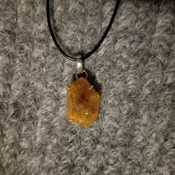Citrine crystal point, rough gemstone, pendant unisex silver plate artisan, new - Picture 2 of 5